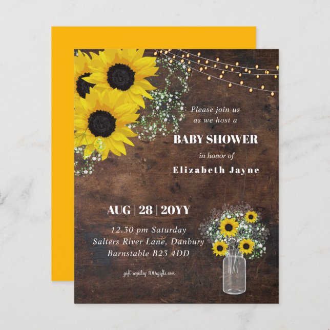 Lámina Invitación a los girasoles rusos de Baby Shower ru (Anverso / Reverso)