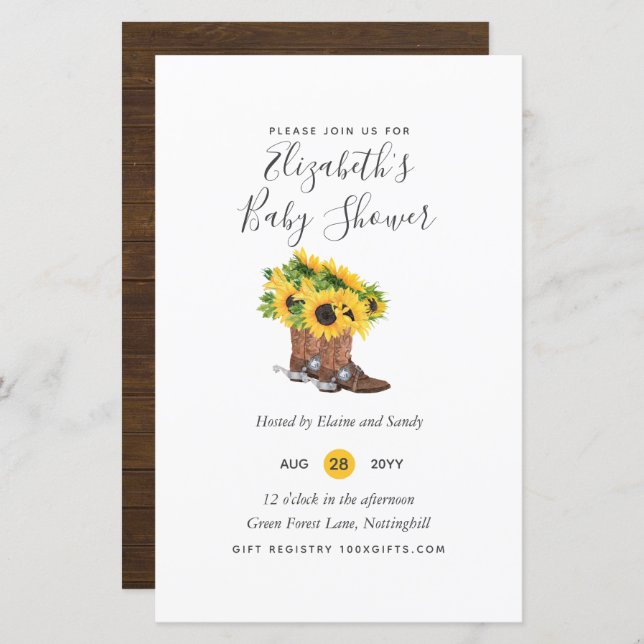 Lámina Invitación a los girasoles rusos de Baby Shower ru (Anverso / Reverso)