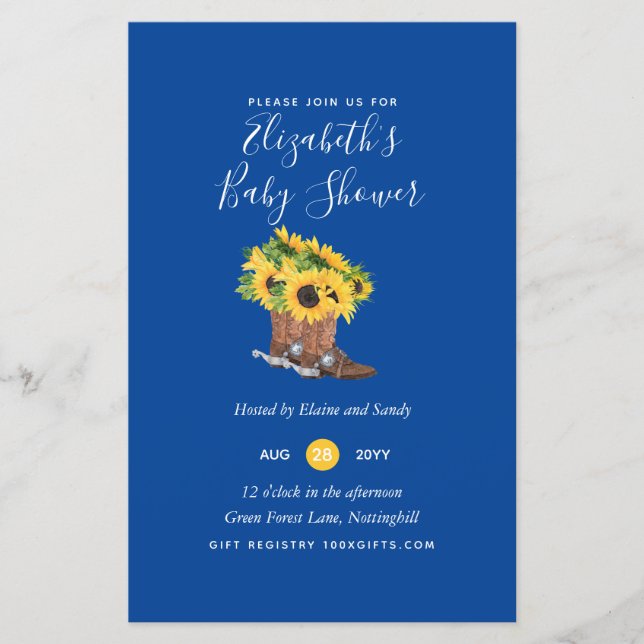 Lámina Invitación a los girasoles rusos de Baby Shower ru (Anverso)