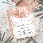Lámina Invitación a los globos de color dorado dulce 16 r<br><div class="desc">Para un elegante dulce 16, 16 cumpleaños. Delante: Un elegante fondo blanco. Decorada con oro rosa, goteo, pinturas de goteo y globos. Personalice y agregue un nombre, edad y detalles del fiesta. El nombre está escrito con un guión de estilo con letras a mano Back: un fondo de aspecto metálico...</div>