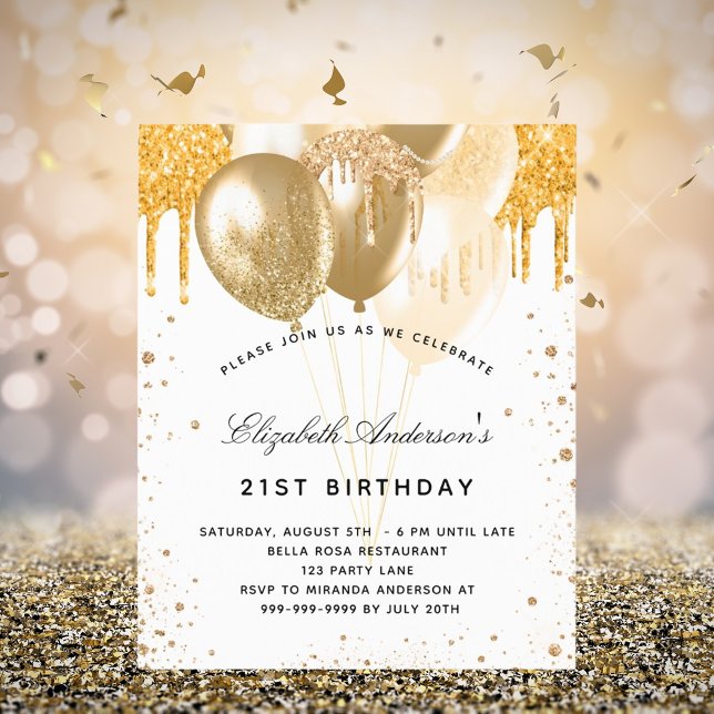 Lámina Invitación a los globos de oro blanco de cumpleaño (Subido por el creador)