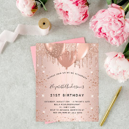 Lámina Invitación a los globos de oro rosa de cumpleaños