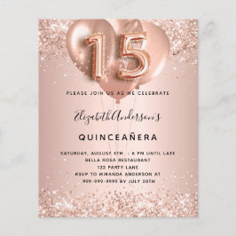 Lámina Invitación a los globos de oro rosa de Quinceanera