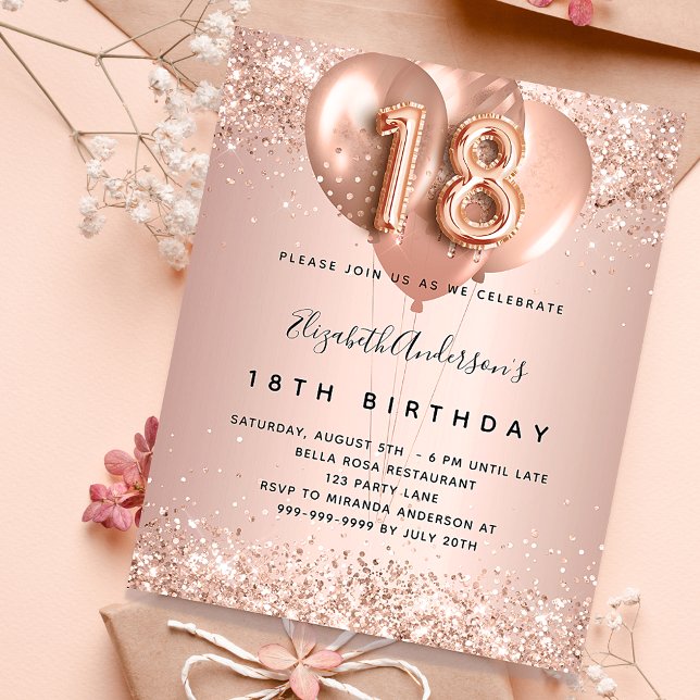 Lámina Invitación a los globos de oro rosa por 18 años (Subido por el creador)