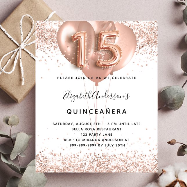 Lámina Invitación a los globos de oro rosa Quinceanera (Subido por el creador)
