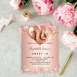 Lámina Invitación a los globos de oro rosa Sweet 16