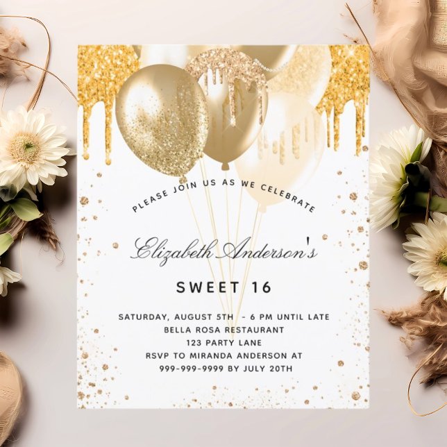 Lámina Invitación a los globos dorados Sweet 16 (Subido por el creador)