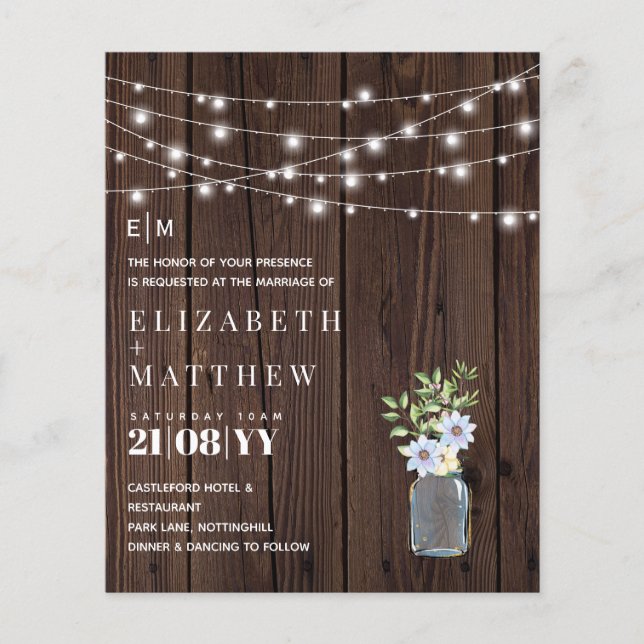 Lámina Invitación a matrimonio amarillo azul de madera rú (Anverso)