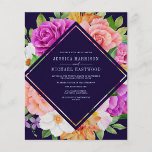 Lámina Invitación a matrimonio audaz con floral rosa púrp