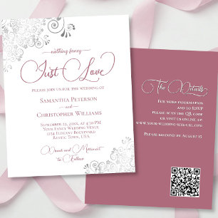 Lámina Invitación a matrimonio con código QR Rosa Plata D