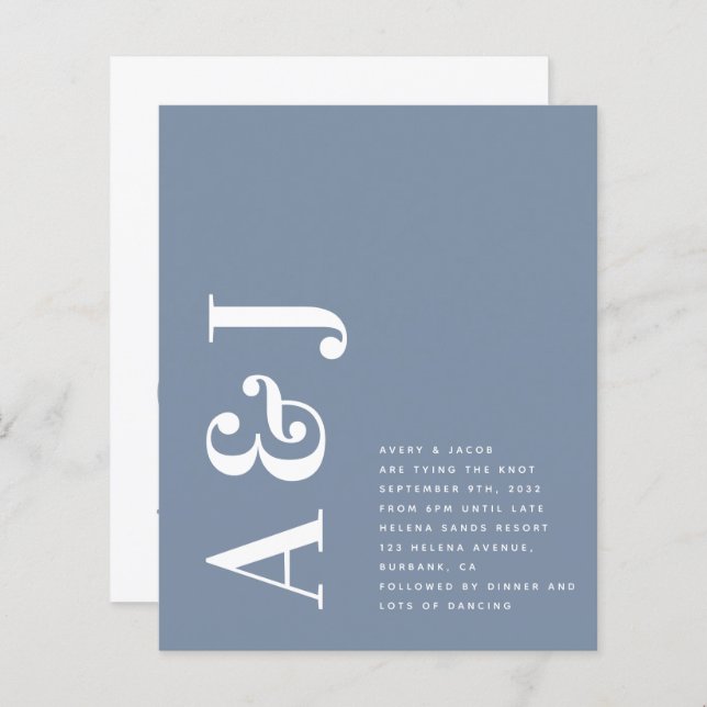 Lámina Invitación a matrimonio de código QR azul monogram (Anverso / Reverso)