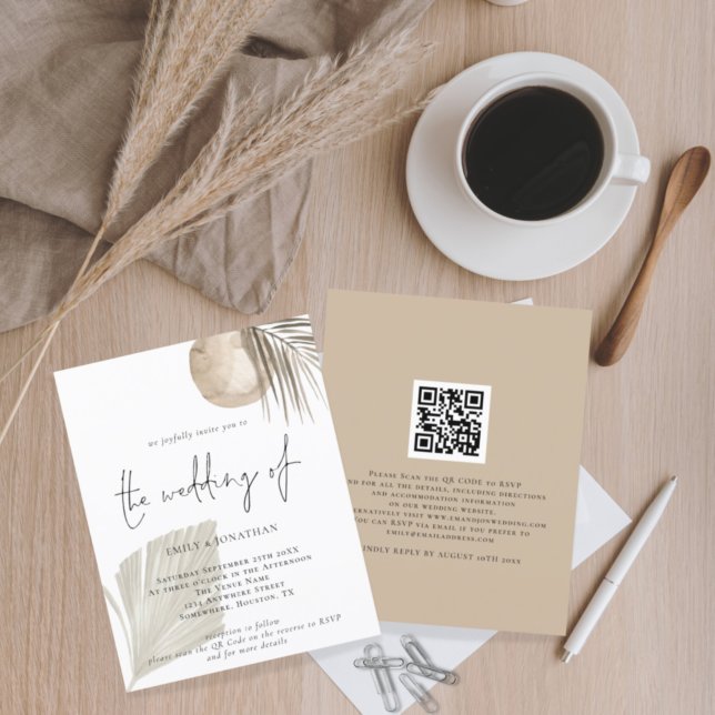 Lámina Invitación a matrimonio de código QR Beige de Boho (Subido por el creador)