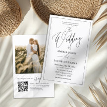 Invitación a matrimonio de código QR blanco y negr