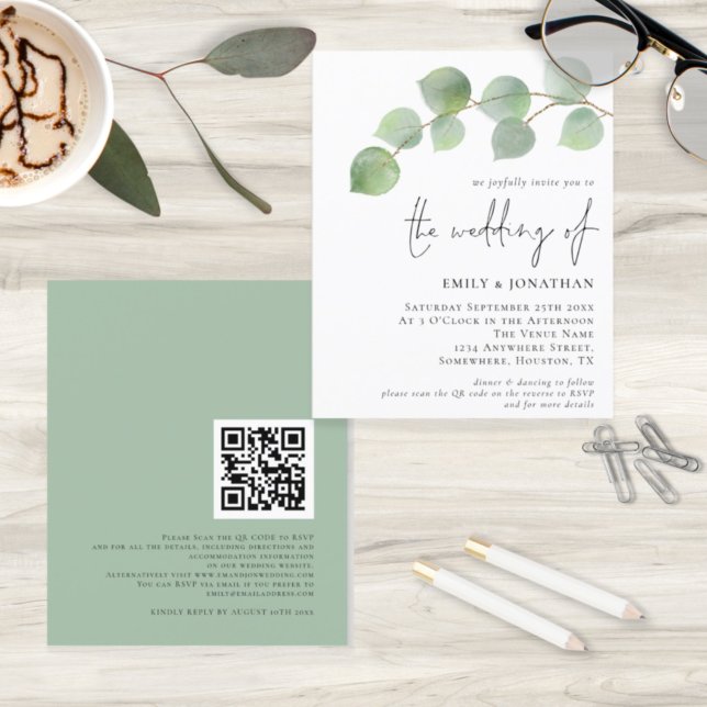 Lámina Invitación a matrimonio de código QR de eucalipto  (Subido por el creador)