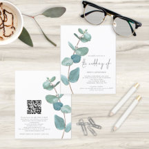 Invitación a matrimonio de código QR de eucalipto 