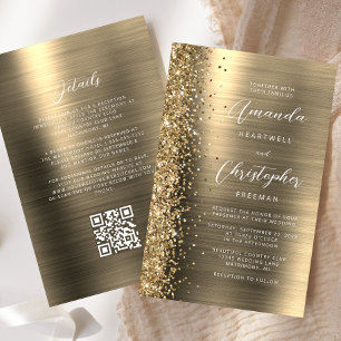Lámina Invitación a matrimonio de código QR de Gam de oro