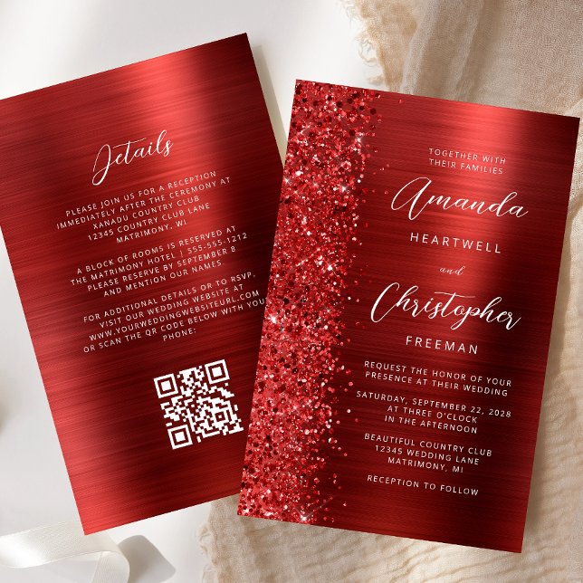 Lámina Invitación a matrimonio de código QR de Glam rojo  (Subido por el creador)