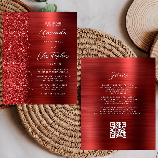 Lámina Invitación a matrimonio de código QR de Glam rojo  (Subido por el creador)