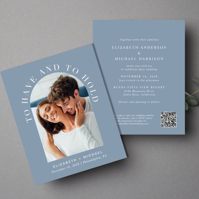 Lámina Invitación a matrimonio de código QR de la foto de (Celebrate your love story with invitation showcasing your favorite photo in an elegant arch frame)