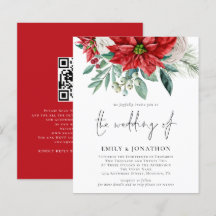 Invitación a matrimonio de código QR de Poinsettia