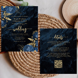 Lámina Invitación a matrimonio de código QR floral de oro