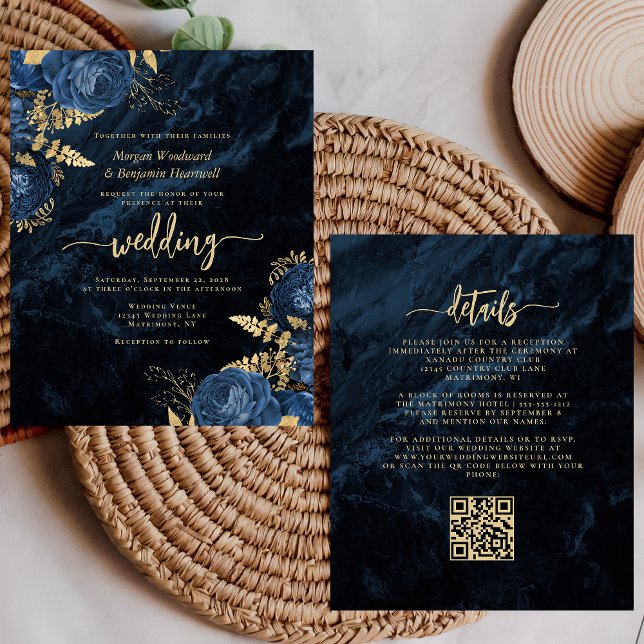 Lámina Invitación a matrimonio de código QR floral de oro (Subido por el creador)