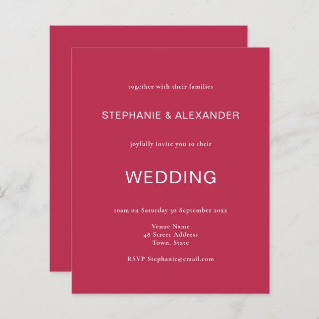 Lámina Invitación a matrimonio de código QR magenta simpl (Anverso / Reverso)