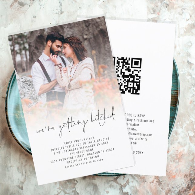 Lámina Invitación a matrimonio de código QR para superpos (Front and back view, budget price larger size alternative)