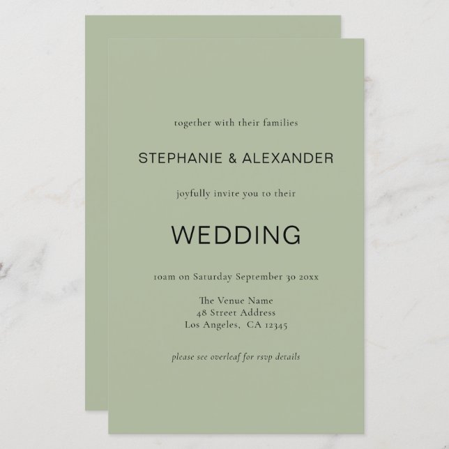 Lámina Invitación a matrimonio de código QR verde simple  (Anverso / Reverso)