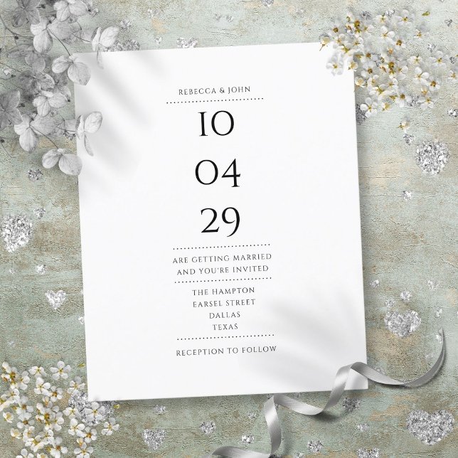 Lámina Invitación a matrimonio de fecha blanca y negra de (Budget Black and White Date Wedding Invitation)