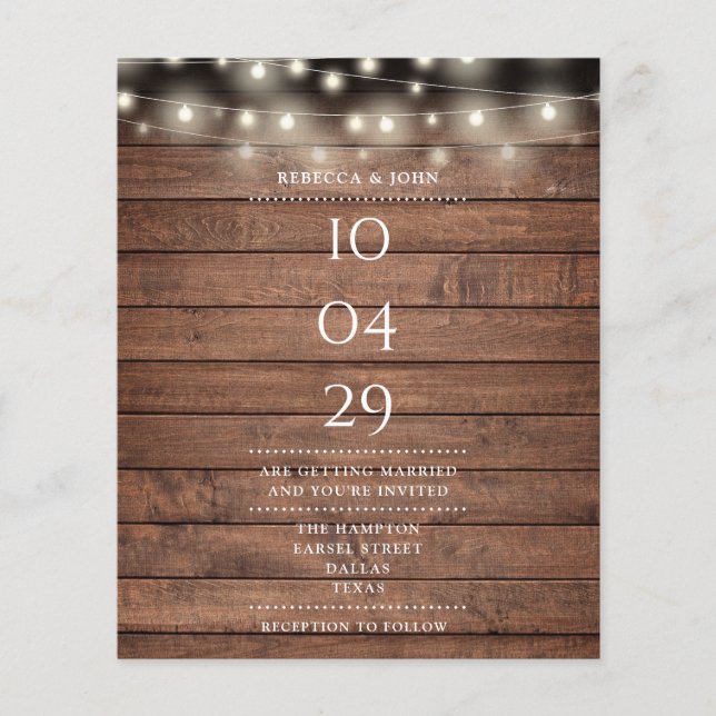 Lámina Invitación a matrimonio de fecha de luz de cadena  (Anverso)
