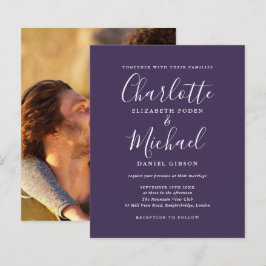 Lámina Invitación a matrimonio de foto con guión púrpura 