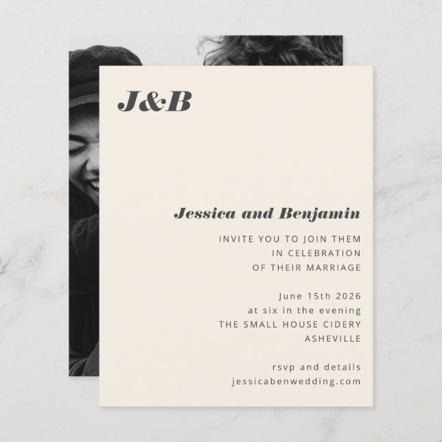 Lámina Invitación a matrimonio de foto de marfil en monog (Anverso / Reverso)