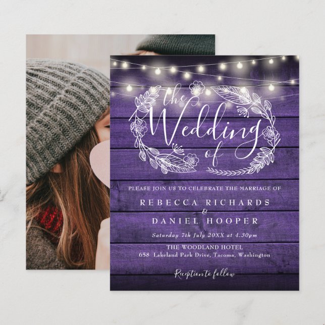 Lámina Invitación a matrimonio de foto ligera de cuerda p (Anverso / Reverso)