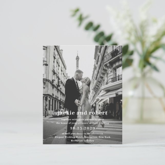 Lámina Invitación a matrimonio de foto moderada mínima (Anverso de pie)
