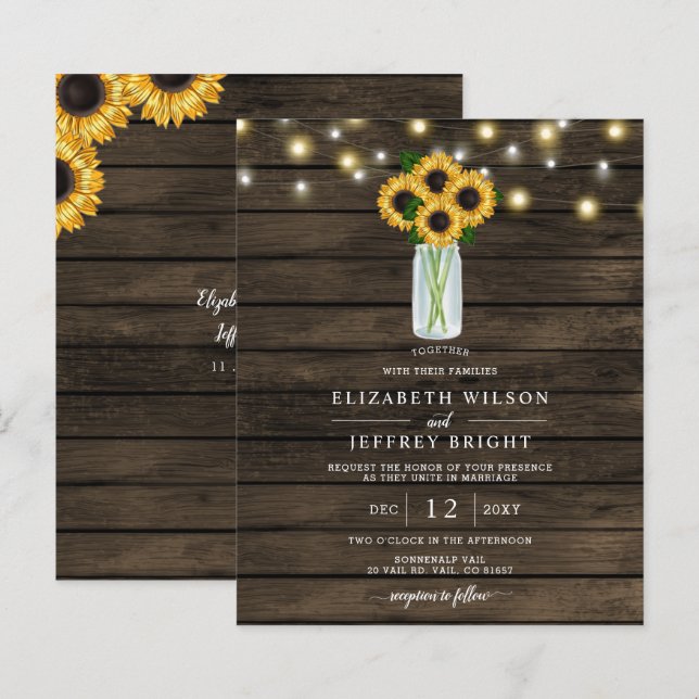 Lámina Invitación a matrimonio de girasoles ligeros de ca (Anverso / Reverso)