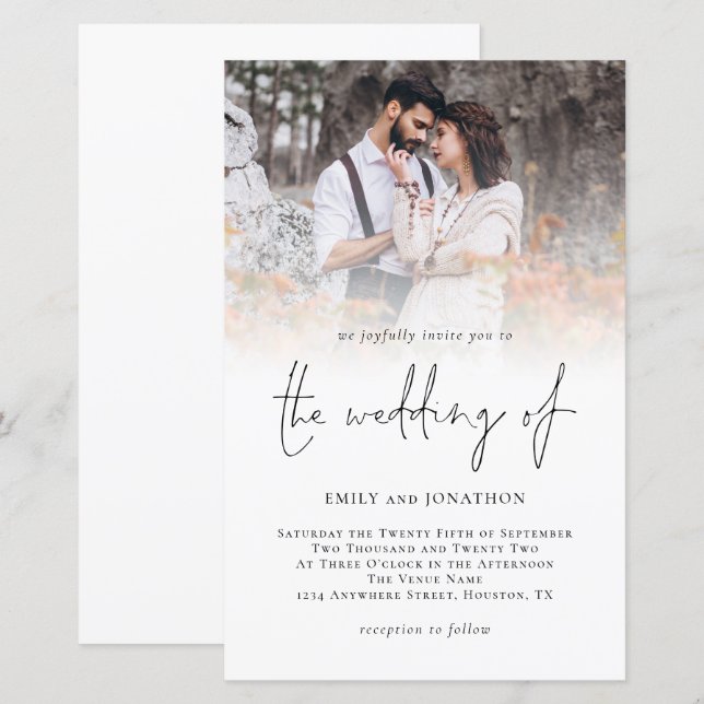 Lámina Invitación a matrimonio de guión de sobreimpresión (Anverso / Reverso)