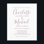 Lámina Invitación a matrimonio de guión simple malva de p<br><div class="desc">Con nombres de estilo característico,  esta elegante invitación a bodas malva de presupuesto se puede personalizar con su información en letras de moda. Diseñado por Thisisnotme©</div>