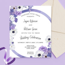 Invitación a matrimonio de marco floral púrpura de