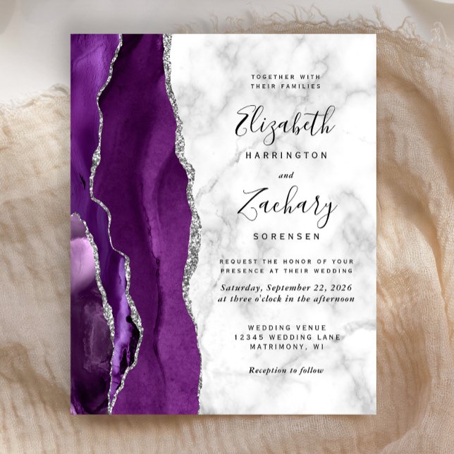 Lámina Invitación a matrimonio de mármol de plata morada  (Subido por el creador)