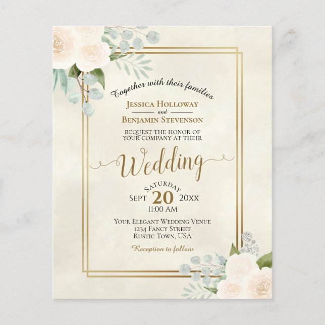 Lámina Invitación a matrimonio de Moda de Rosas de Marfil (Anverso)
