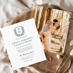Lámina Invitación a matrimonio de monograma de Escudo ver