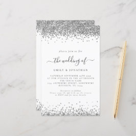 Lámina Invitación a matrimonio de Purpurina QR de plata d
