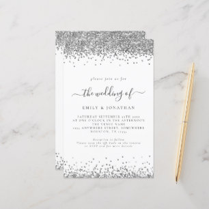 Lámina Invitación a matrimonio de Purpurina QR de plata d