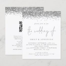 Lámina Invitación a matrimonio de Purpurina QR de plata d