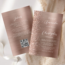 Lámina Invitación a matrimonio de Rosa de oro Glam QR de 