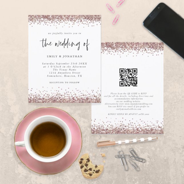 Lámina Invitación a matrimonio de Rosa de oro Purpurina d (Subido por el creador)