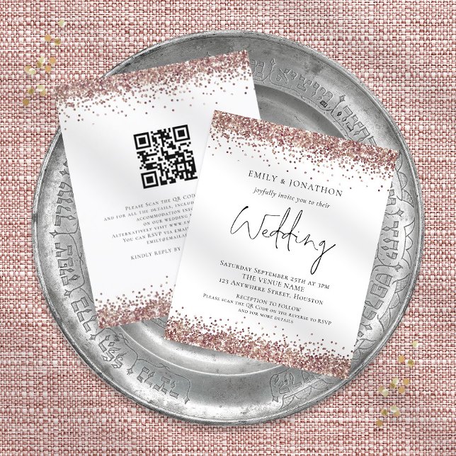 Lámina Invitación a matrimonio de Rosa de oro Purpurina d (Subido por el creador)