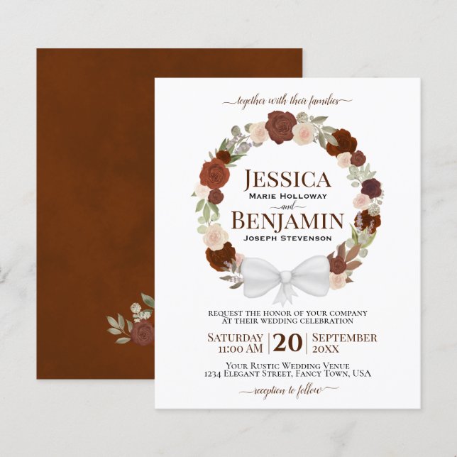 Lámina Invitación a matrimonio de Rosas de Naranjas oxida (Anverso / Reverso)