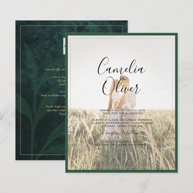 Lámina Invitación a matrimonio de superposición de foto v (Anverso / Reverso)